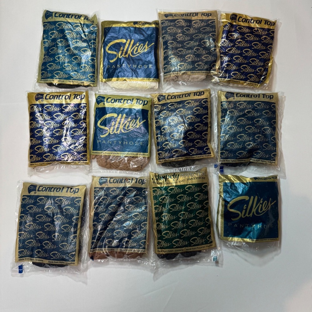 Vintage‎ New Silkies Control Top Pantyhose Lot Nude Black White Navy Small Vtg